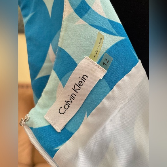 Calvin Klein sundress sz 12 in shades of teal - rounded neckline zipper back - Picture 6 of 9